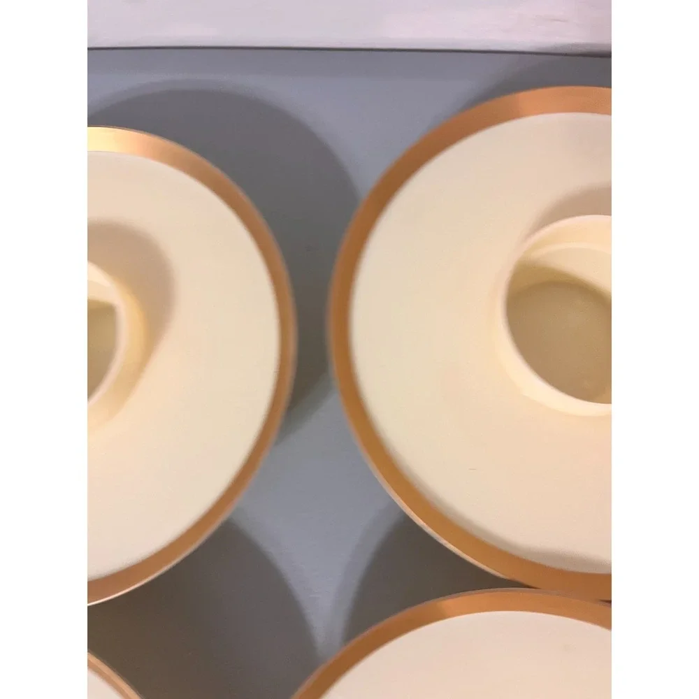 Retro Hi-Snack Party Plates Serv-Rite Set Of‎ 4 Matching Cream Gold Trim Retro